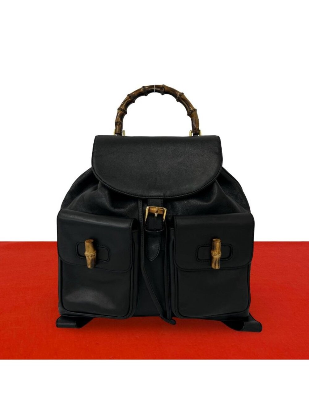 Gucci Vintage Bamboo Leather Backpack Black
